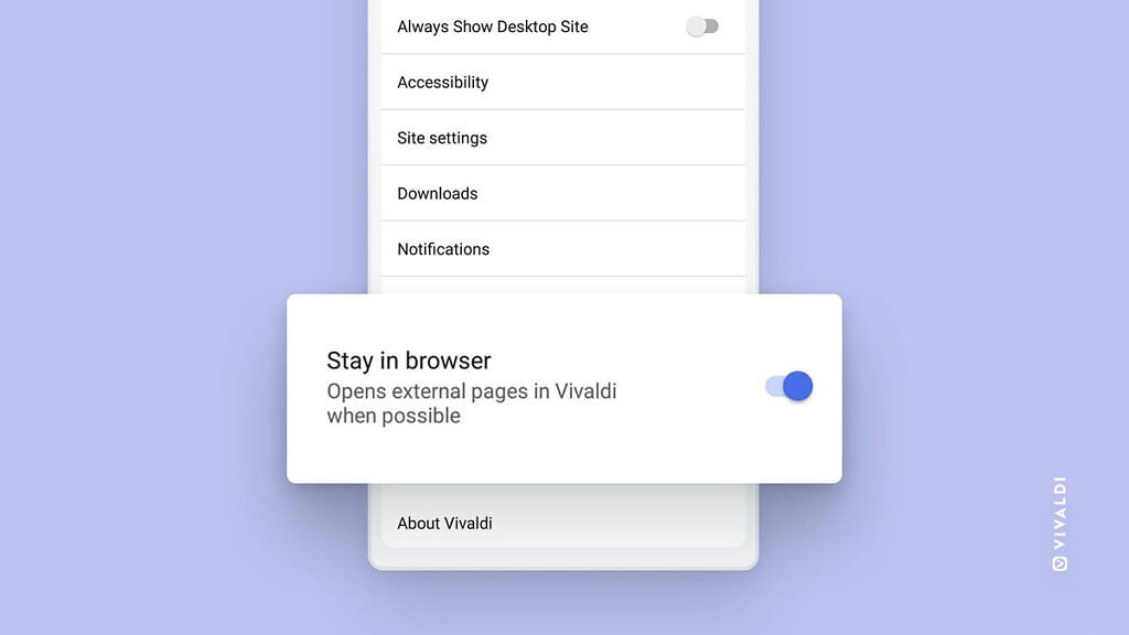 Vivaldi browser Stay in browser setting