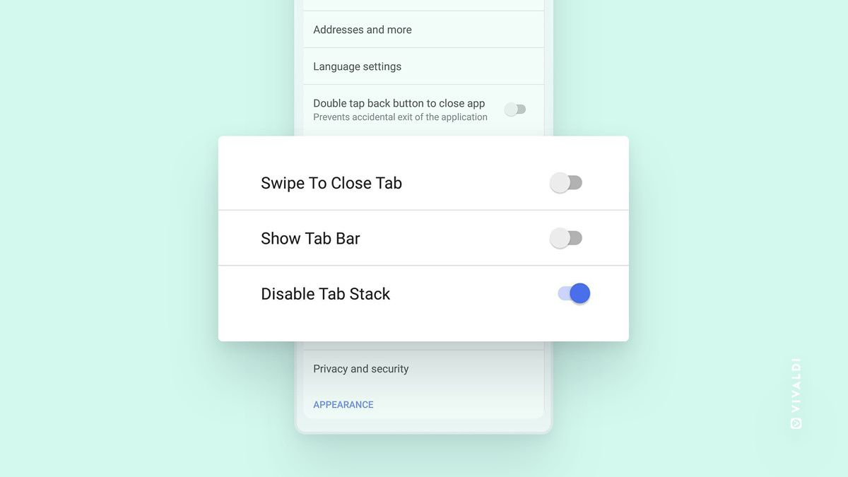 Disable Tab js. Vivaldi Android context menu. How to change language in Vivaldi browser.