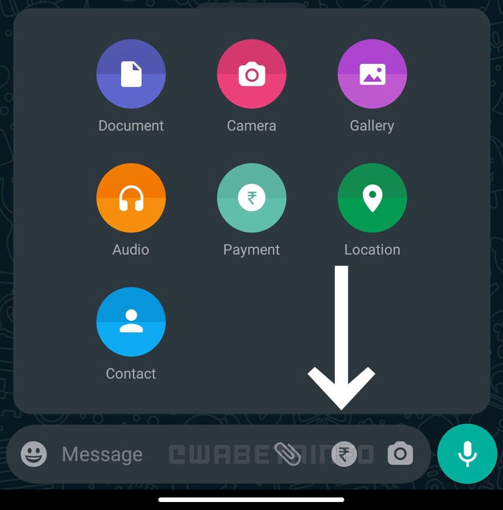 WhatsApp payment shortcut button