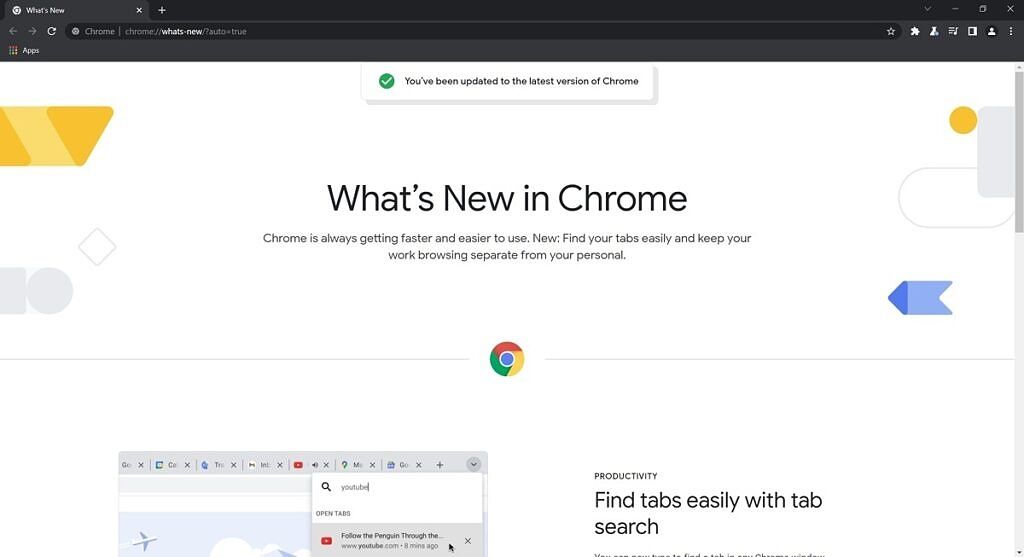 What's new in Chrome page