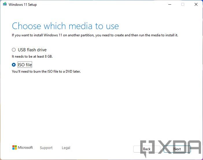 Windows 11 Media Creation Tool to create an ISO file