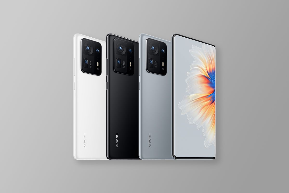 Xiaomi Mi MIX 4 in black, white and gray colorways on gray background