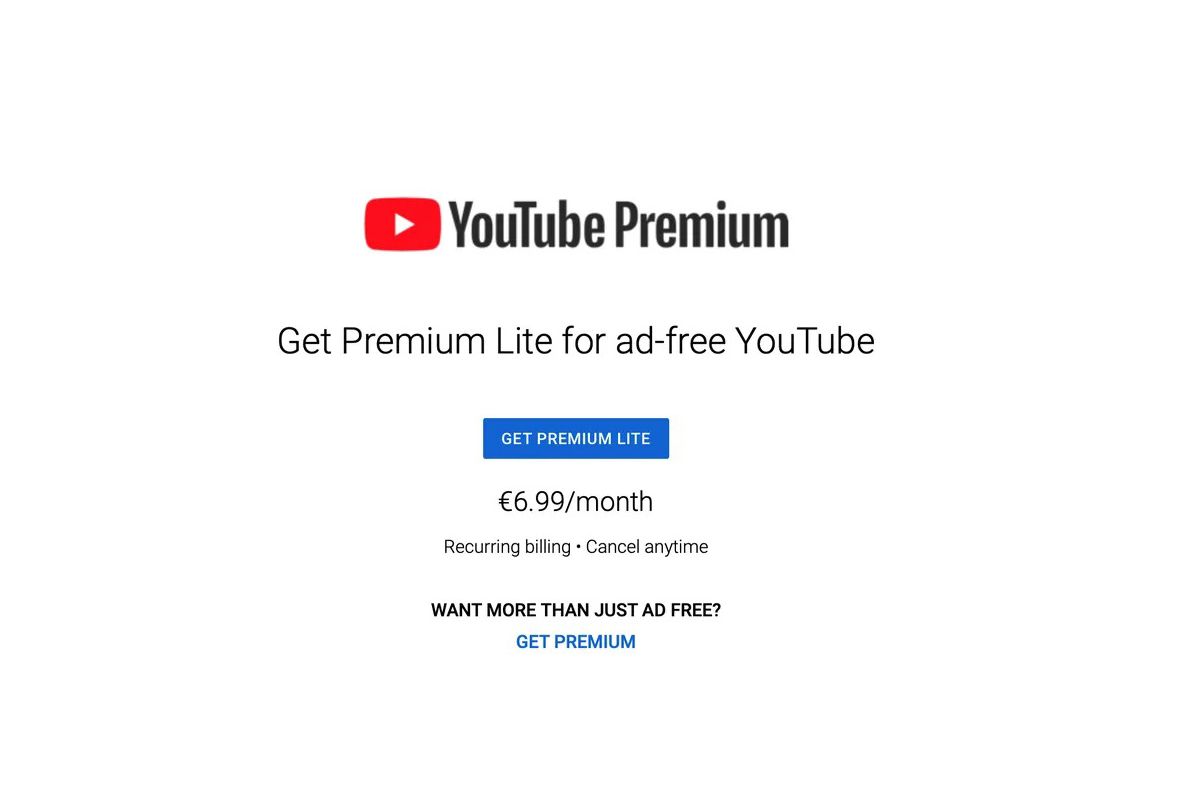YouTube Premium Lite screenshot on white background