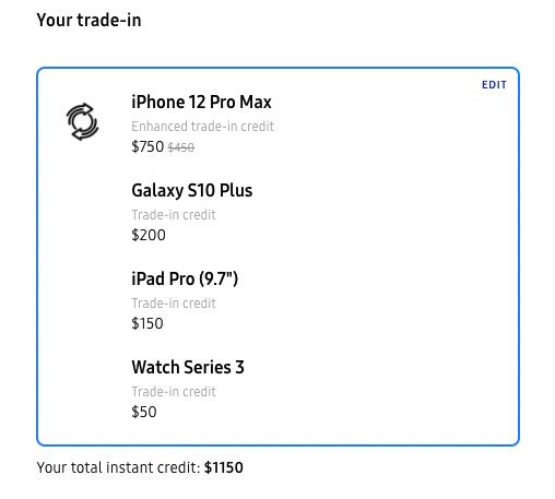 Galaxy Z Fold 3 trade-in values