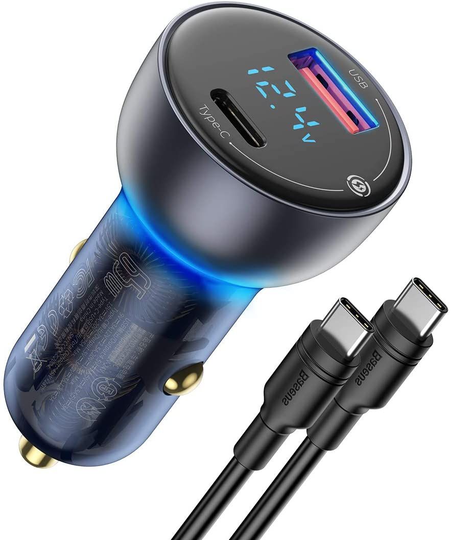 This power car charger from Baseus is a great option for your Z Fold 3. It supports up to 65W fast charging, with support for USB PD 3.0 and PPS, thus being enough to provide top charging speeds. There are two USB ports onboard -- one Type-A and one Type-C -- and the company bundles a 100W capable USB Type-C cable with it.