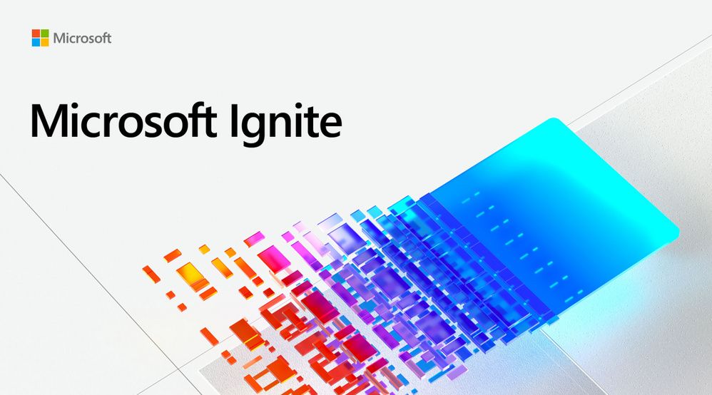 Microsoft Ignite text on white background with colorful image