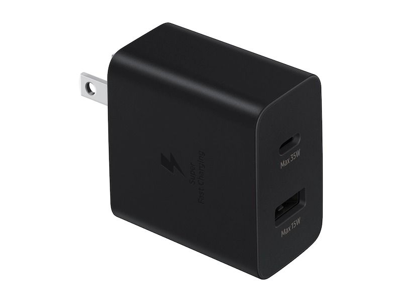 This is another wired charger designed by Samsung. It comes with two USB ports -- one Type-C and one Type-A. The Type-A port can deliver 15W power, whereas the Type-C port can go up to 35W, given the device supports USB PD 3.0 PPS.