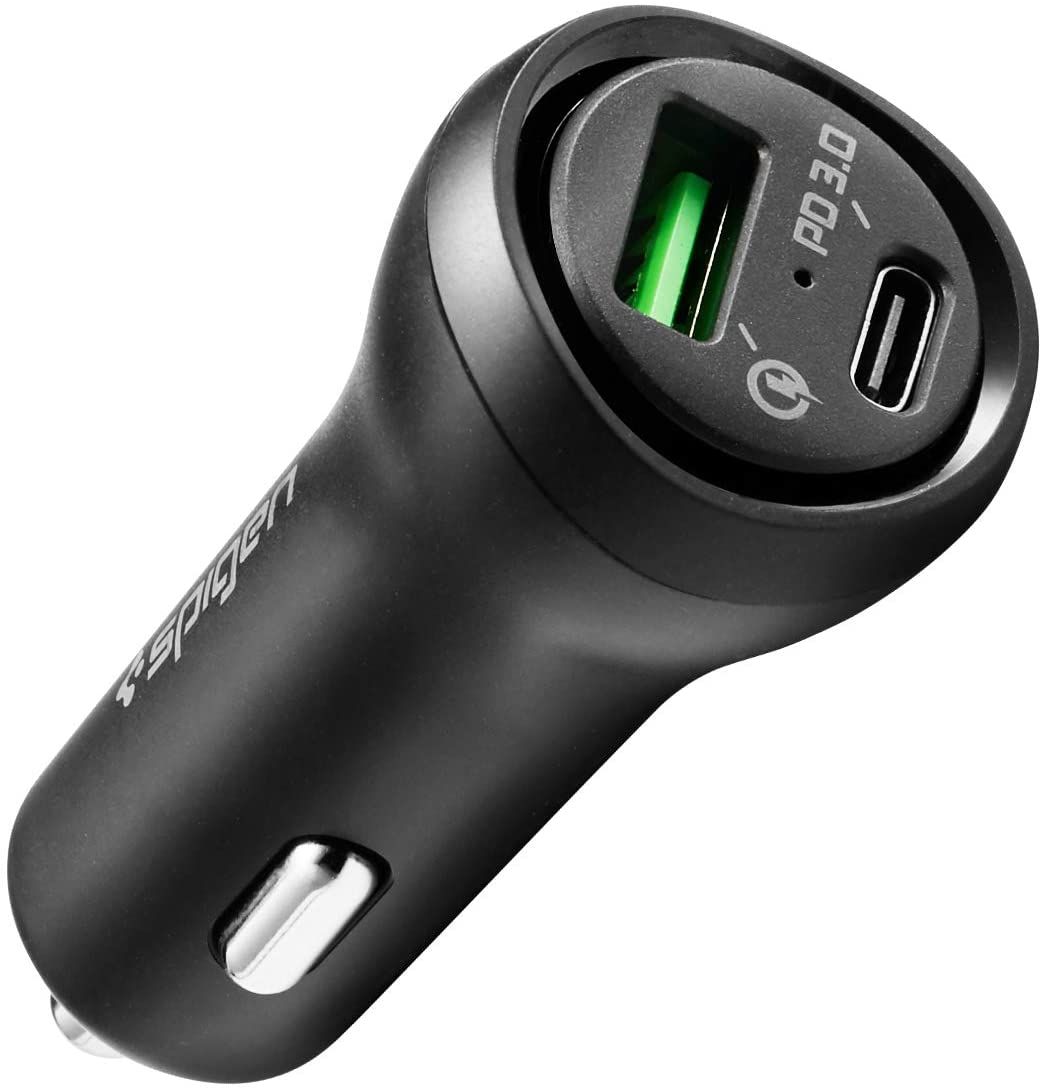 The Spigen USB C Car Charger comes with two ports -- one Type-A and one Type-C. While the Type-C port can deliver up to 27W fast charging to USB PD-compatible devices, the Type-A port tops out at 18W with Quick Charge 3.0.