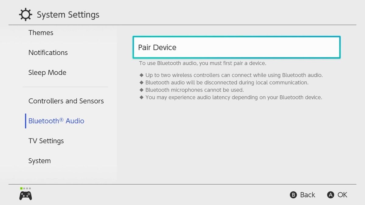 Screenshot of Bluetooth settings