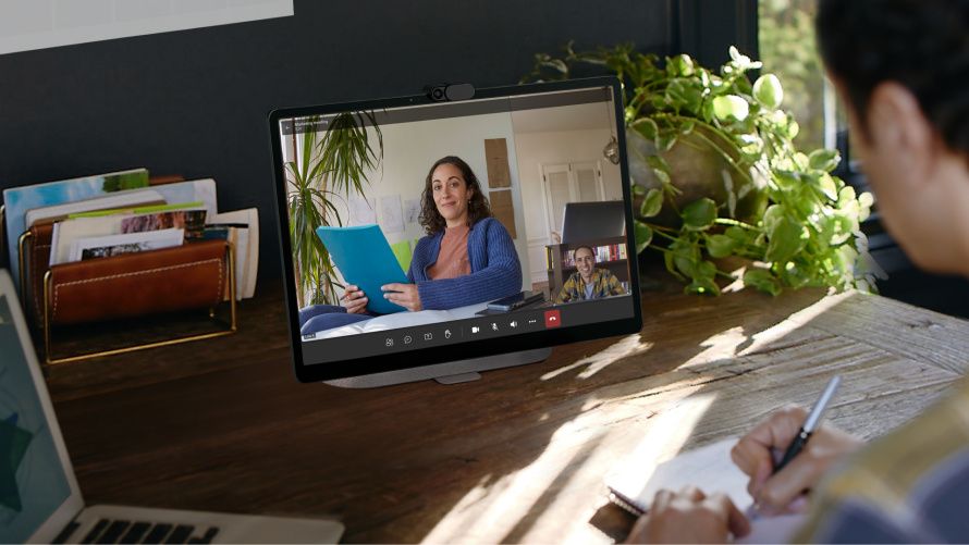 Facebook's Portal+ smart screen displaying an on-going video call