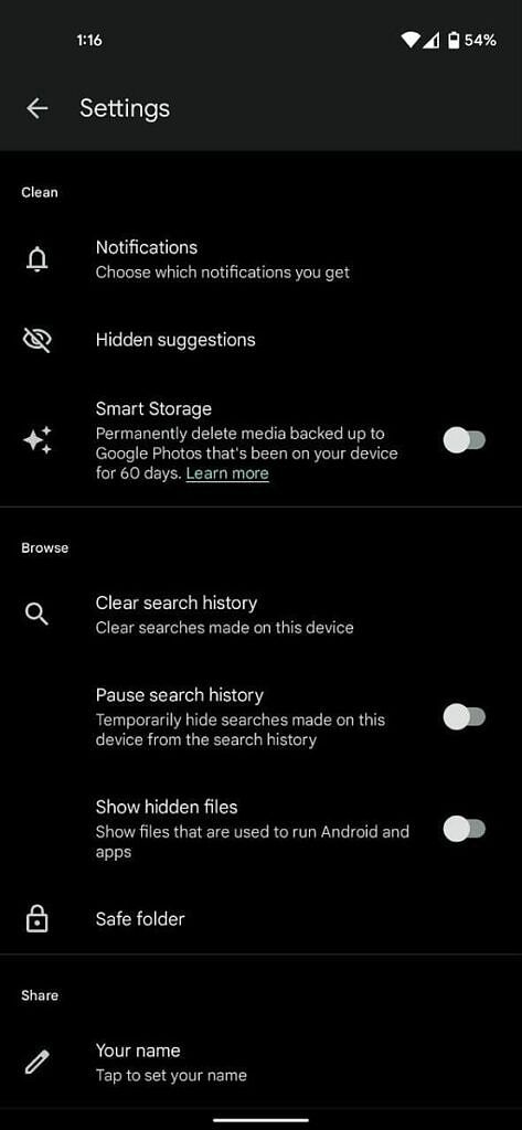 Files by Google Smart Storage toggle in Settings