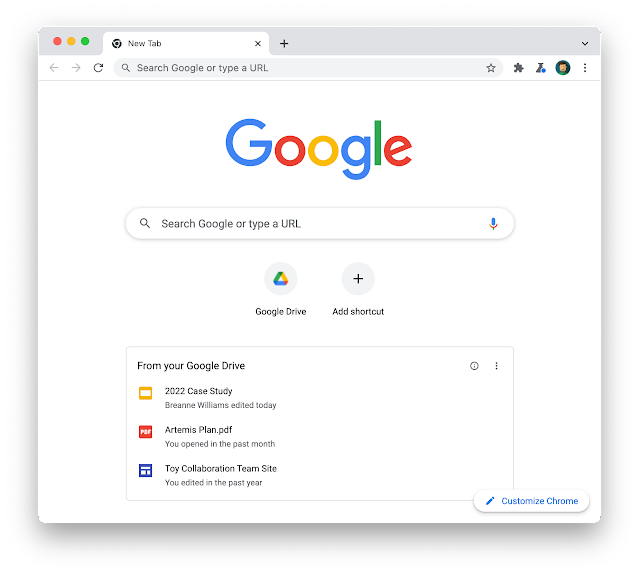 Google Chrome New Tab Page for Drive