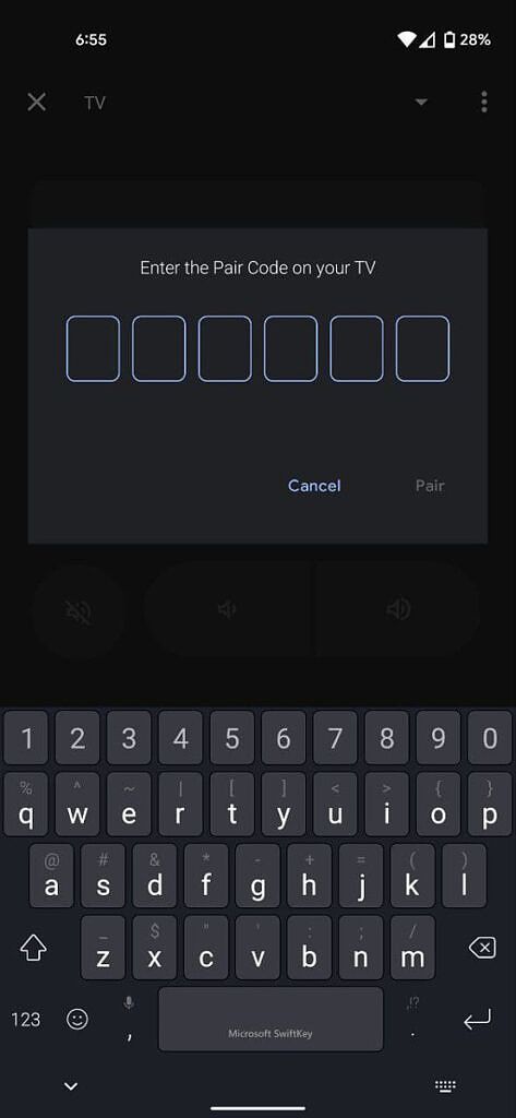 Google TV remote pairing screen