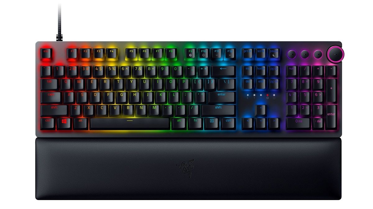 The Razer Huntsman V2 features 2nd-generation Razer linear optical switches, new sound dampening mechanisms, programmable keys and Chroma RGB lighting. it also includes media controls and a multi-function dial.