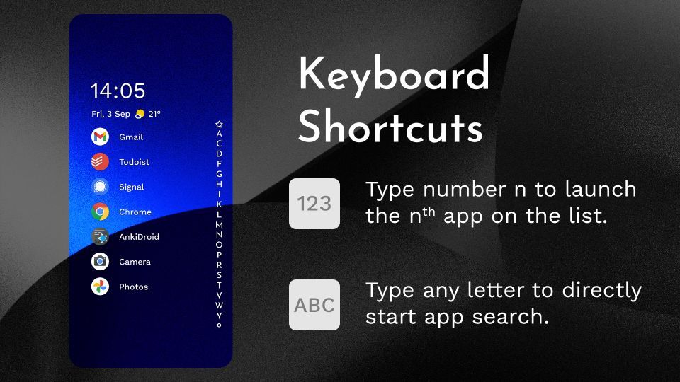 Niagra Launcher keyboard shorcuts