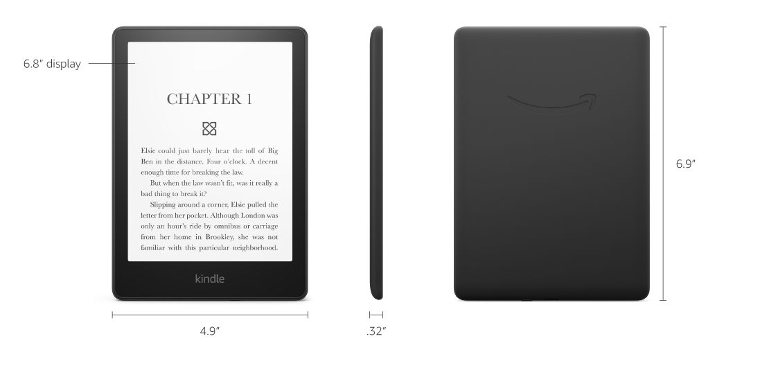 The Kindle Paperwhite 11th Gen features a 6.8-inch E Ink display with adjustable front light and Warm Light, USB-C port, and up to 10 weeks of battery life.