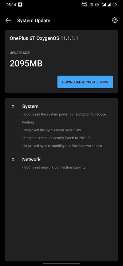 OnePlus 6T OxygenOS 11.1.1.1 OTA