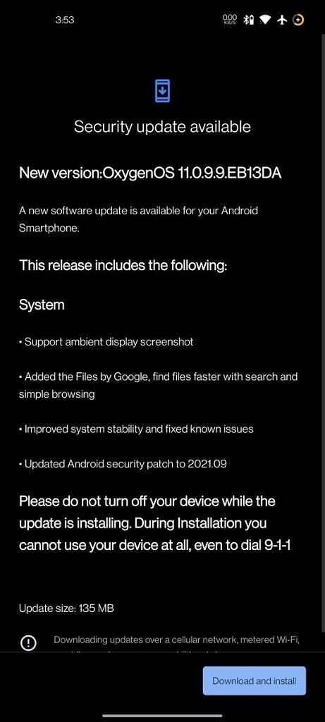 OnePlus Nord CE 11.0.9.9 update screenshot