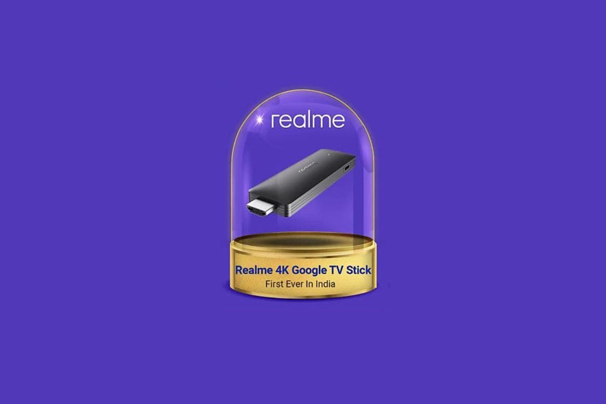 Realme TV stick teaser on purple background