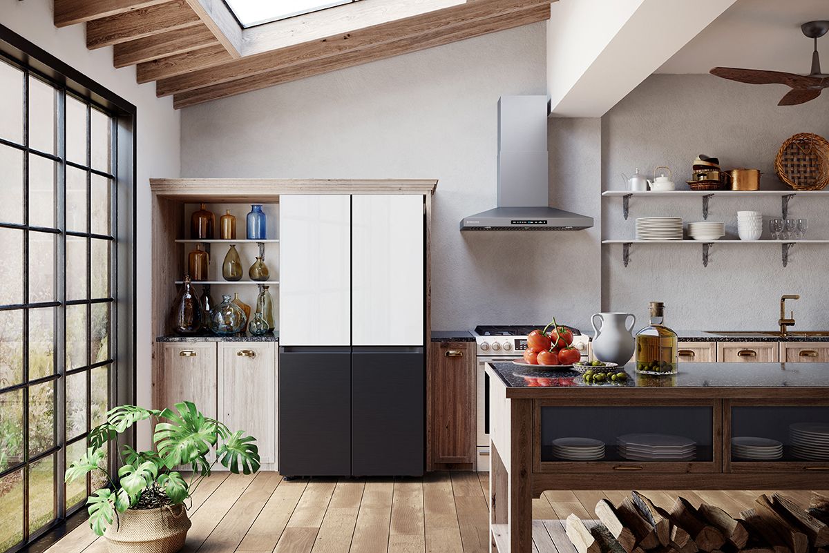 Samsung 4-Door Flex BESPOKE refrigerator in a modern kitchen