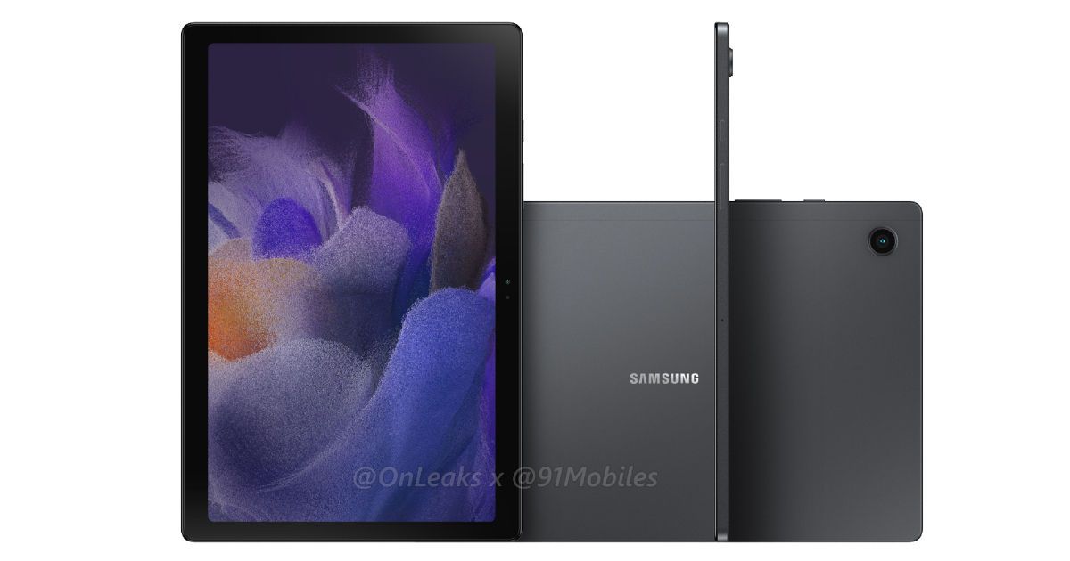 Galaxy Tab A8 shown from the front, back and side angle