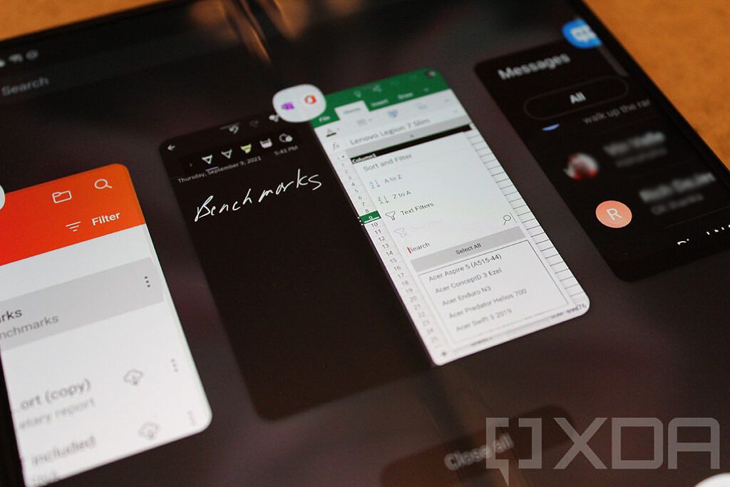Samsung Galaxy Z Fold 3 multitasking screen showing Office and OneNote