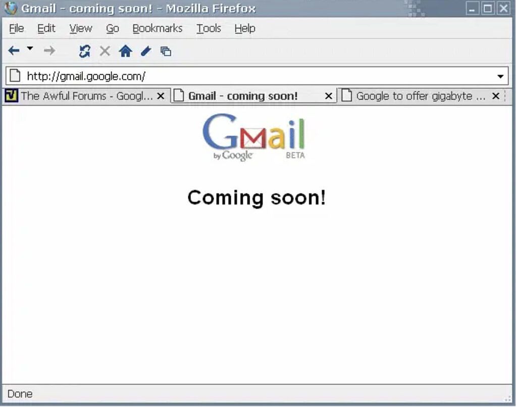 Gmail homepage on March 31st, 2003