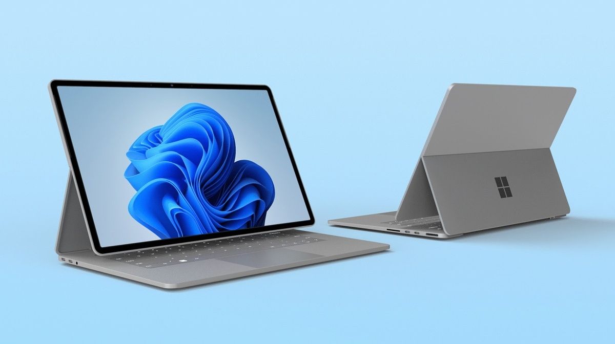 Concept of Microsoft Surface Book 4 on blue background