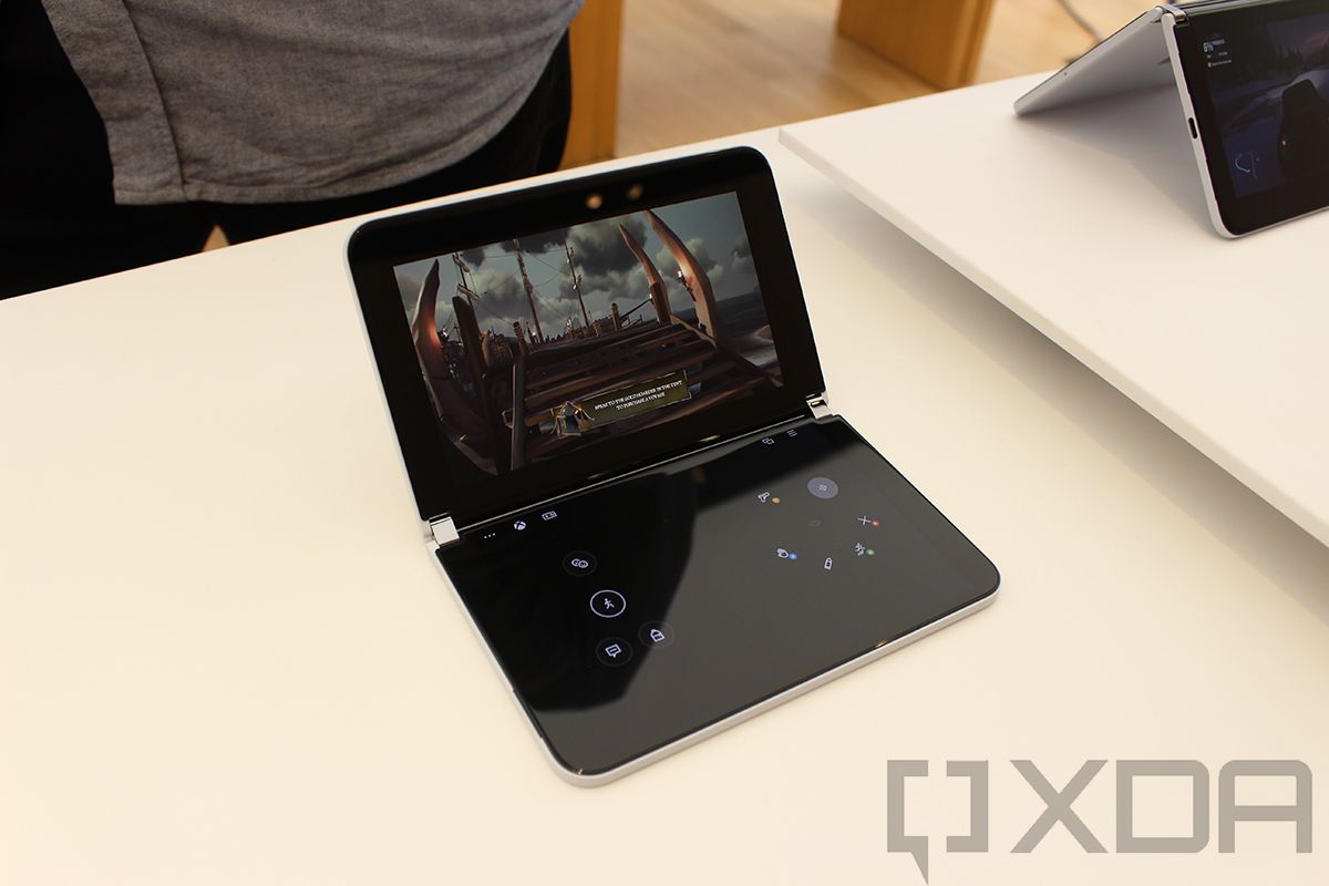 Surface Duo 2 with game controller on screen