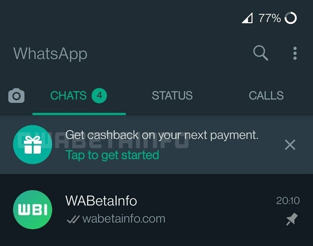 WhatsApp Pay testing cashback