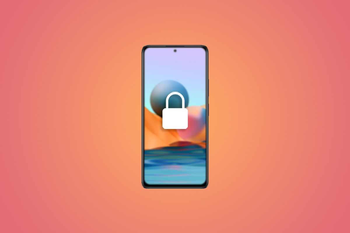 Xiaomi Redmi Note 10 Pro Max on gradient background with large lock icon on screen