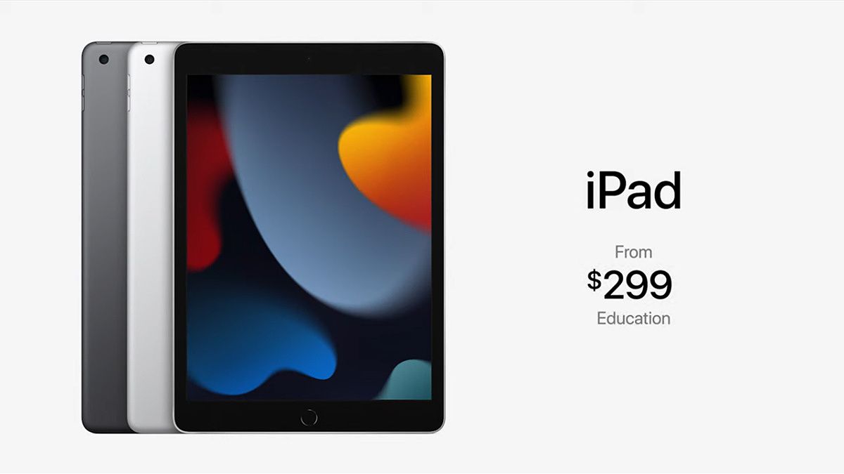 Ninth-generation iPad promo image with price