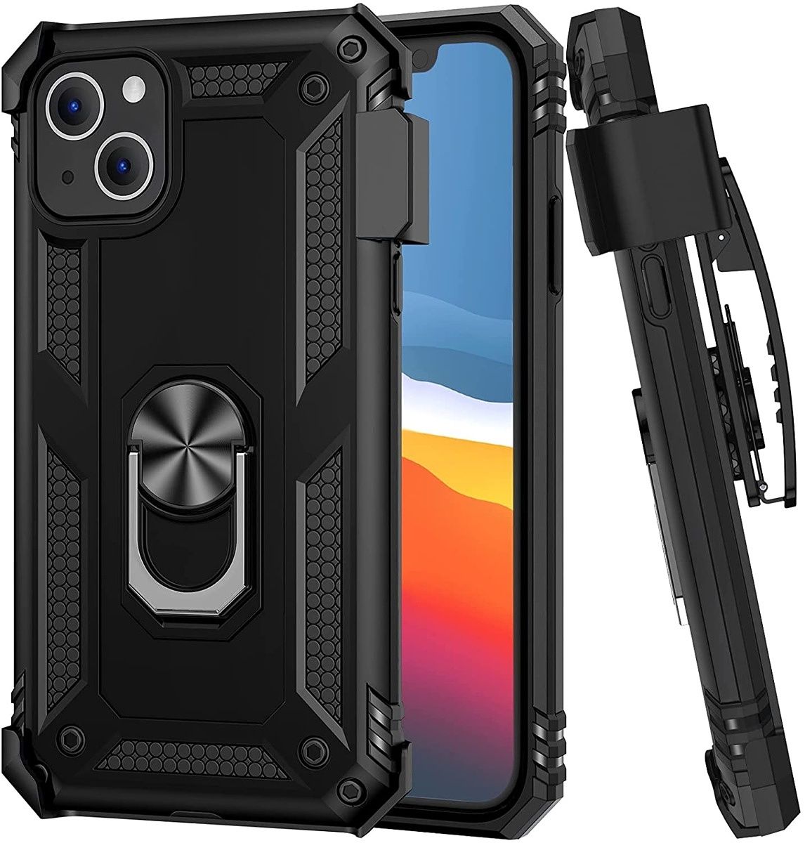 This is a rugged case that's extremely protective and also happens to have a built-in kickstand.  There is also a belt strap that you can use to clip the phone on when not in use.