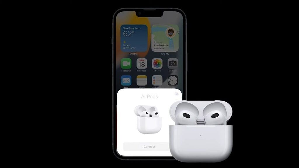 AiPods popping out of its case with an iPhone shown in the background