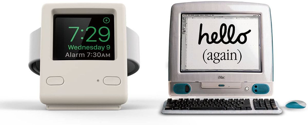 This stand is designed like the classic iMac G3 computer, and uses an existing Apple Watch charging pad.