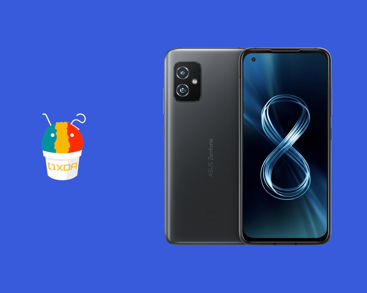 ASUS ZenFone 8 next to an Android 12 icon
