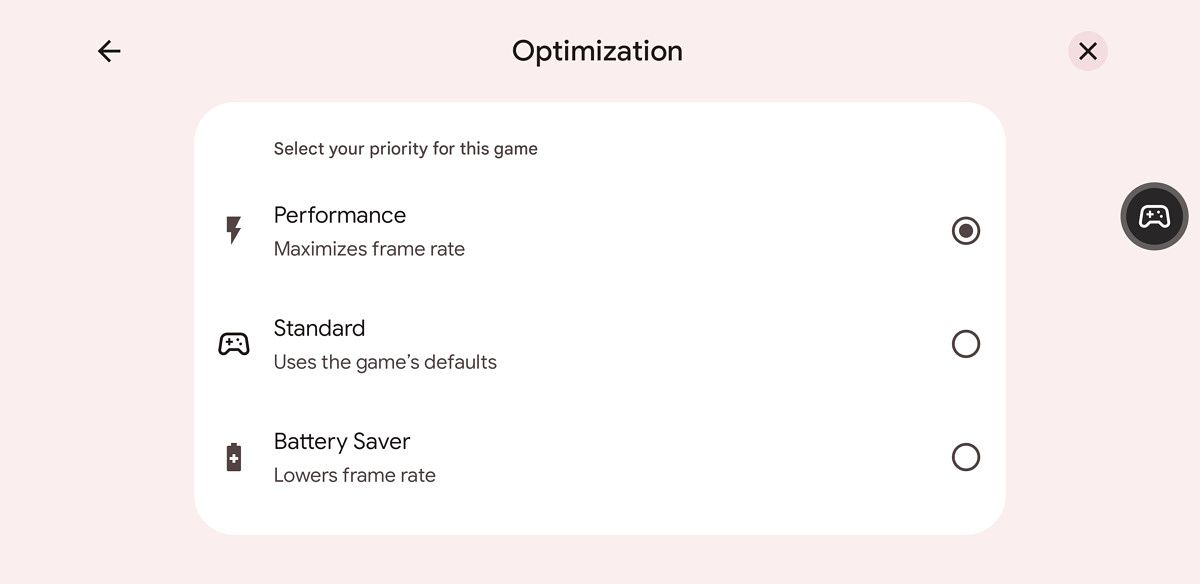 Android 12 Game Mode Options