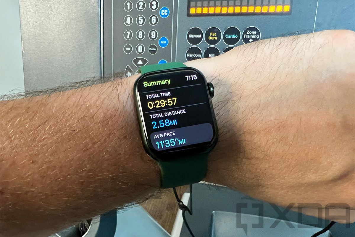 Apple Watch on wrist with workout data