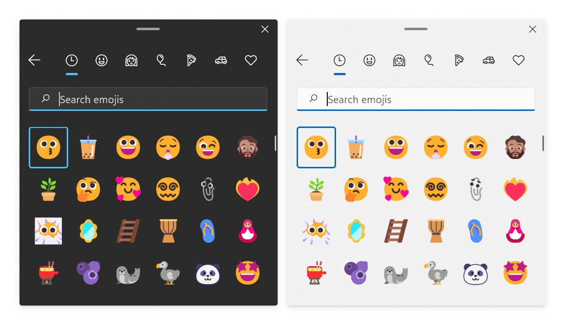 Windows 11 emojis in light and dark modes