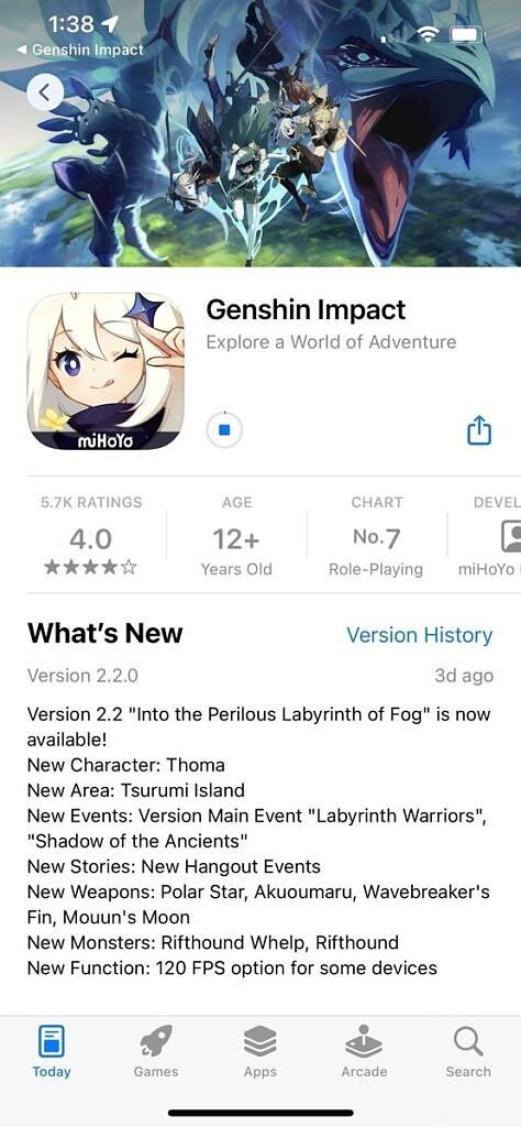 Genshin Impact v2.2 update changelog