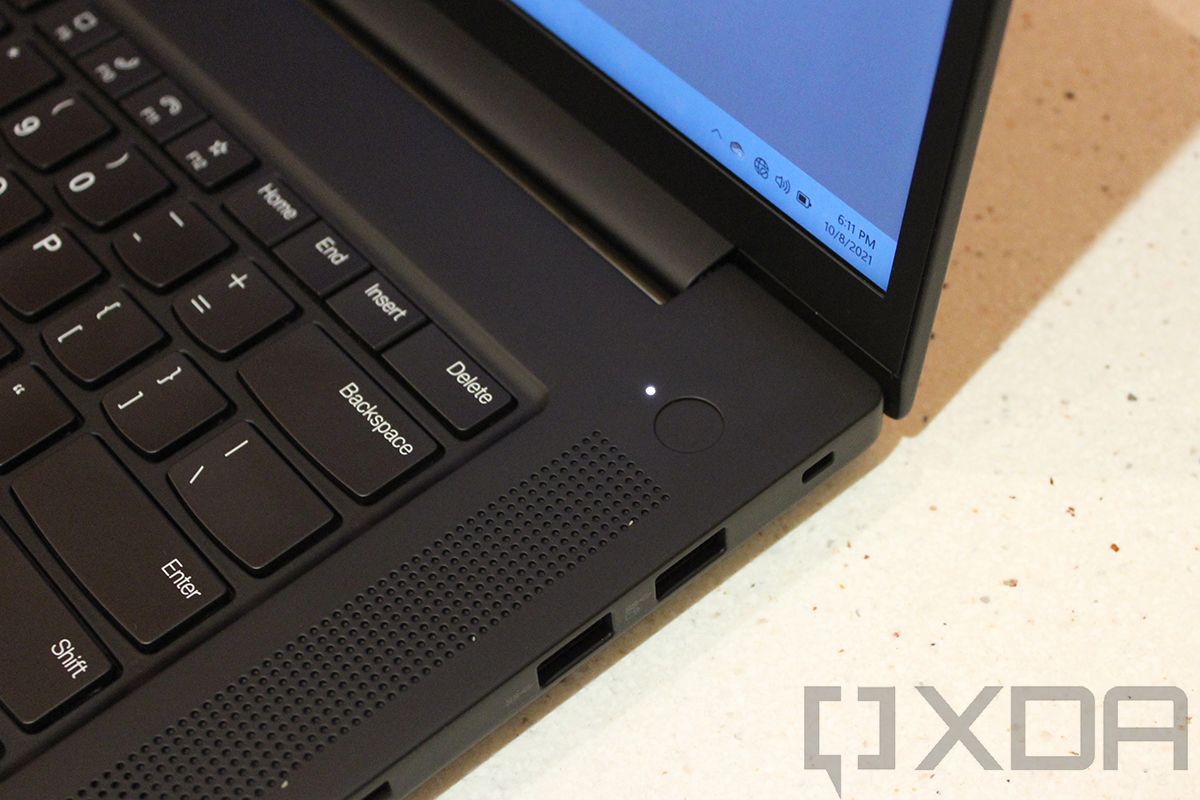 Close up of Lenovo ThinkPad X1 Extreme power button and fingerprint sensor
