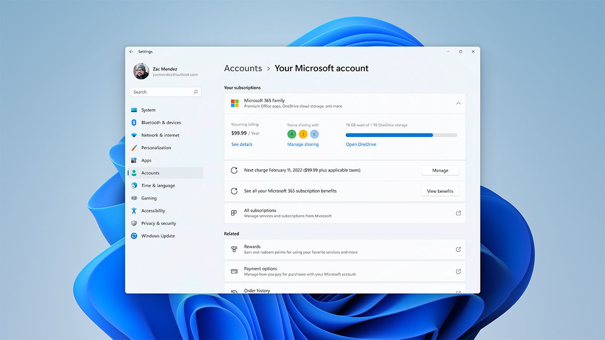 Windows 11 build 22489 comes with a new Microsoft account Settings page