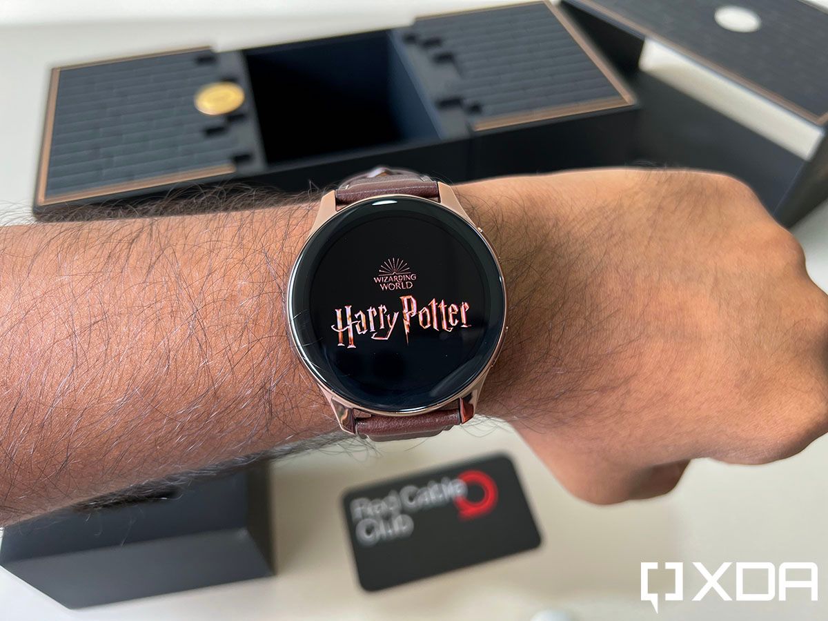 OnePlus Watch Harry Potter Limited Edition on the wrist, showing the special boot animation