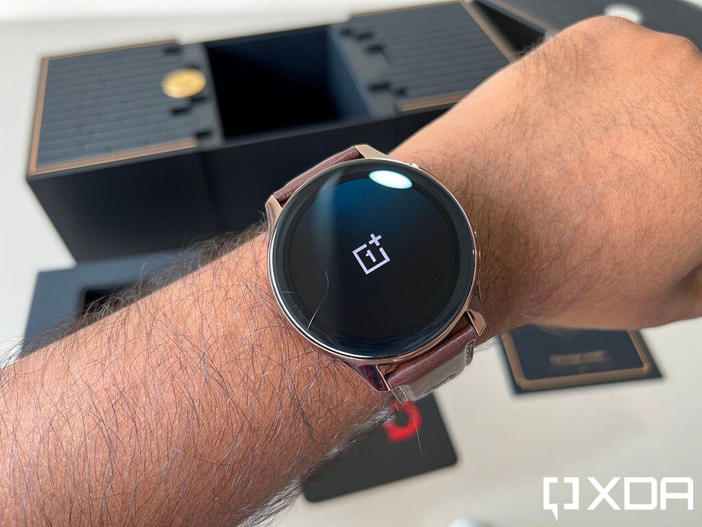 OnePlus Watch Harry Potter Limited Edition on wrist showing the first boot logo