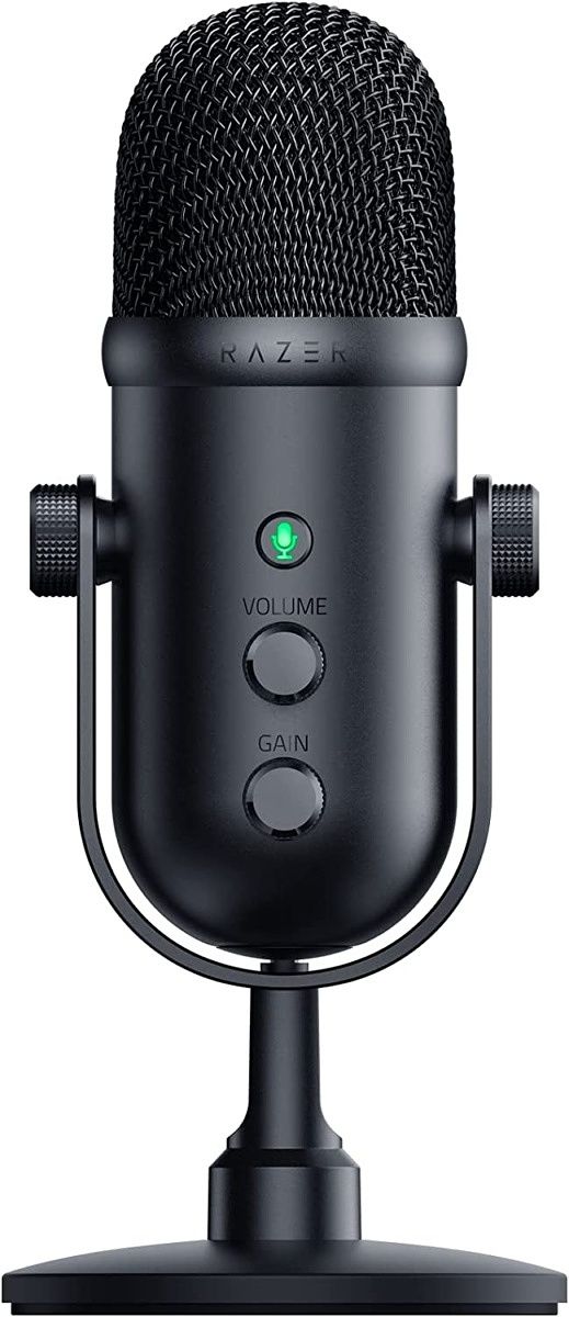 The Razer Seiren V2 Pro is an advanced streaming microphone featuring a dynamic capsule for richer voice pickup along with a high pass filter, among other features.