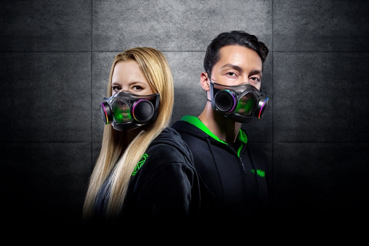 Man and woman wearing Razer Zephyr face mask