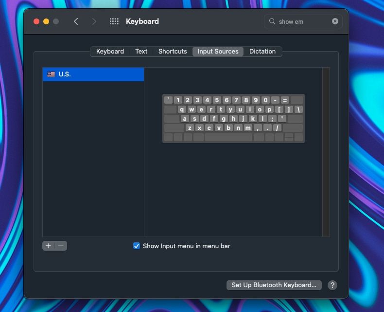 show input menu mac