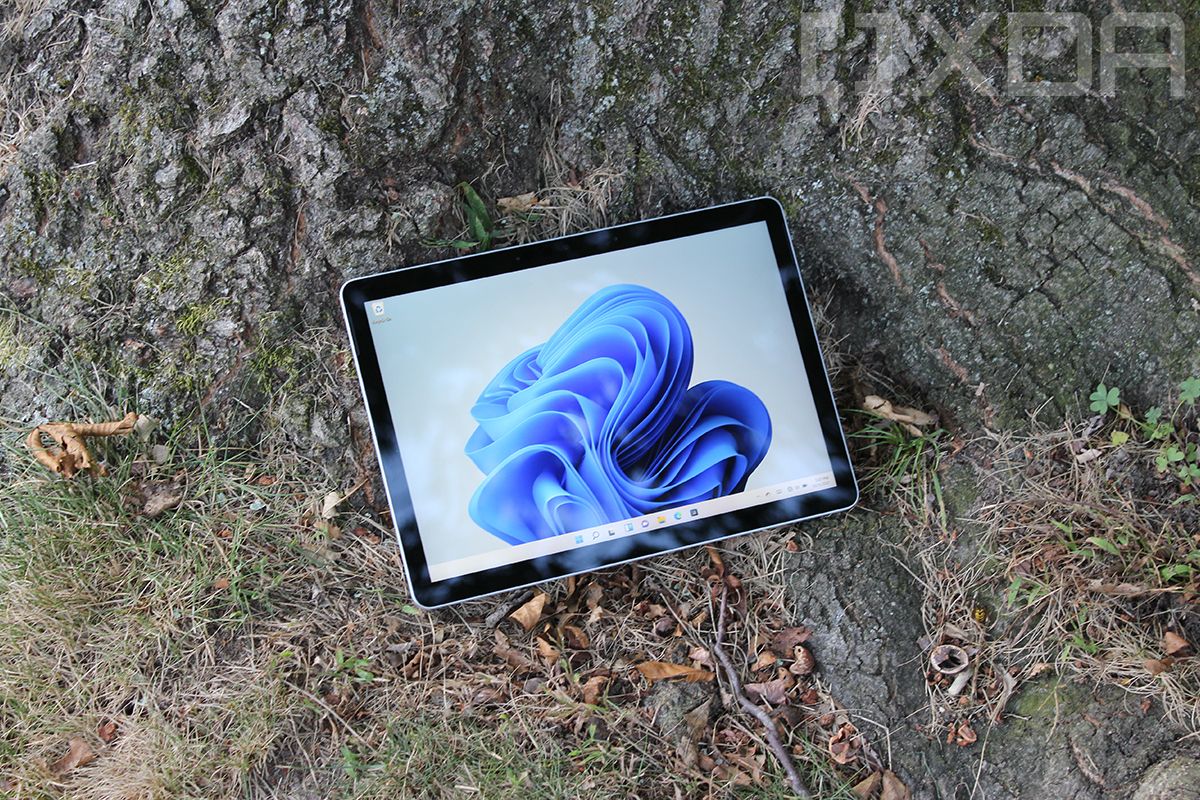 Surface Go 3 tablet against tree