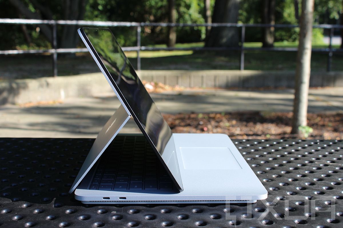 Side view of Surface Laptop Studio in stage mode