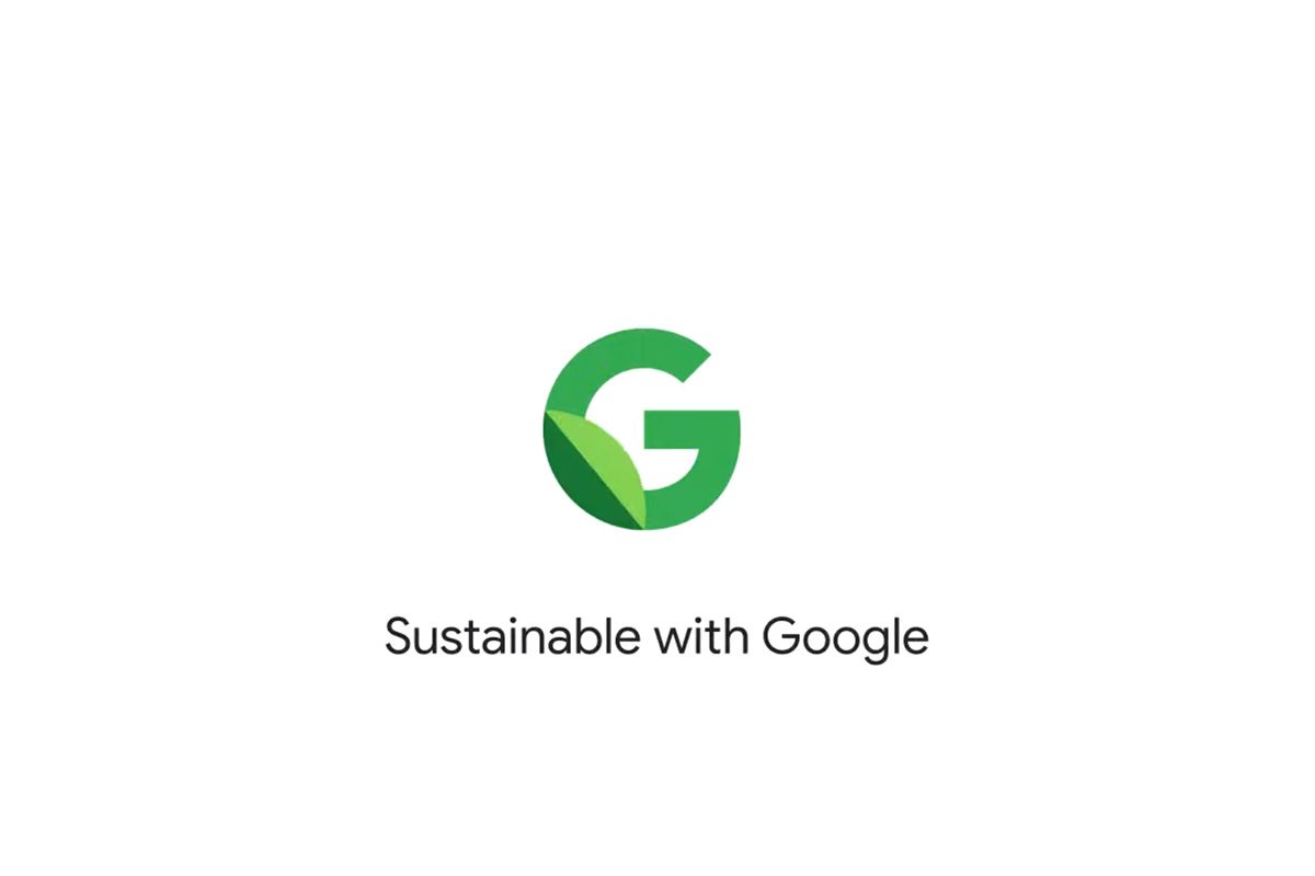 Sustainable with Google on white background with green Google logo